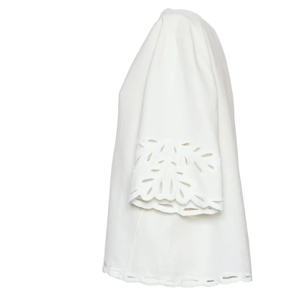 Hvid Perforeret Broderi V-Hals Top