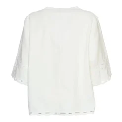 Hvid Perforeret Broderi V-Hals Top