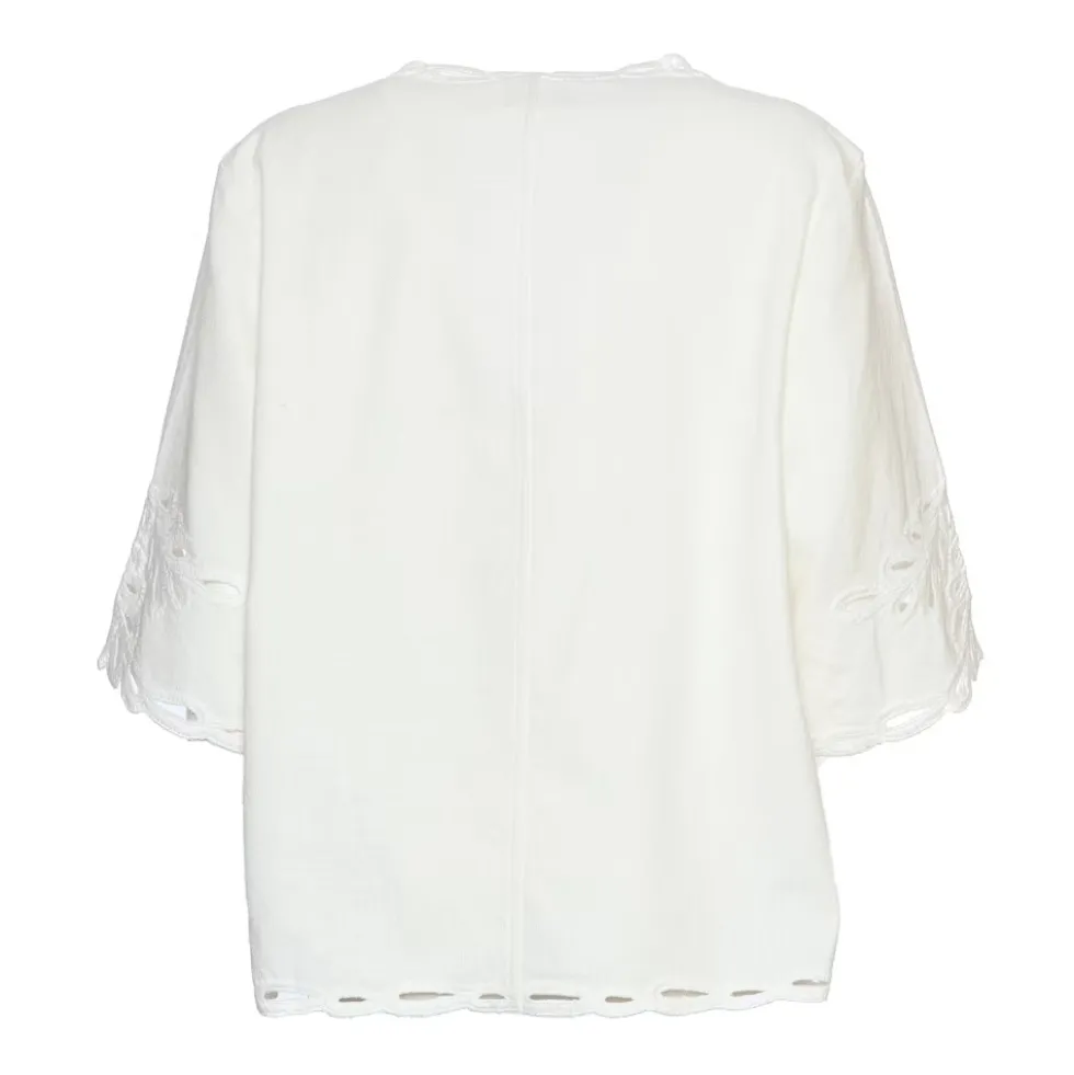 Hvid Perforeret Broderi V-Hals Top