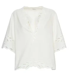 Hvid Perforeret Broderi V-Hals Top