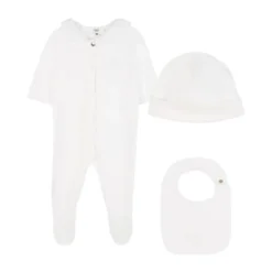 Hvid Pyjamas Sæt med Sutter og Hat