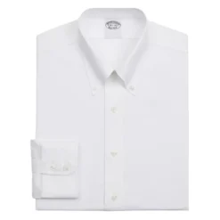 Hvid Slim Fit Non-Iron Stretch Supima Bomuld Twill Skjorte med Button Down Krave