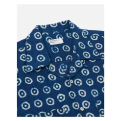 Indigo Block Print Circles Camper Shirt