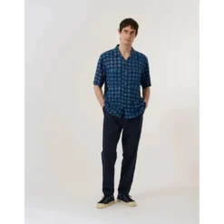 Indigo Block Print Circles Camper Shirt
