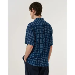 Indigo Block Print Circles Camper Shirt
