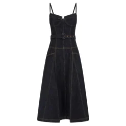 Indigo Denim Flared Midi Kjole