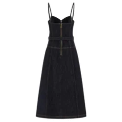 Indigo Denim Flared Midi Kjole