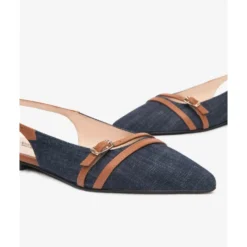 Jeans stof slingback med læderdetaljer