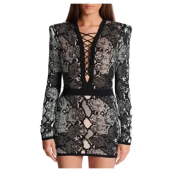 Kort snørekjole i snakeskin-jacquard