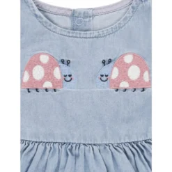 Ladybird-Embroidered Denim Dress