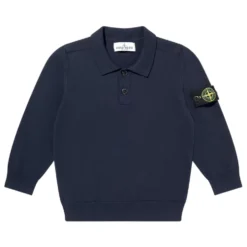 Langærmet strikket poloshirt