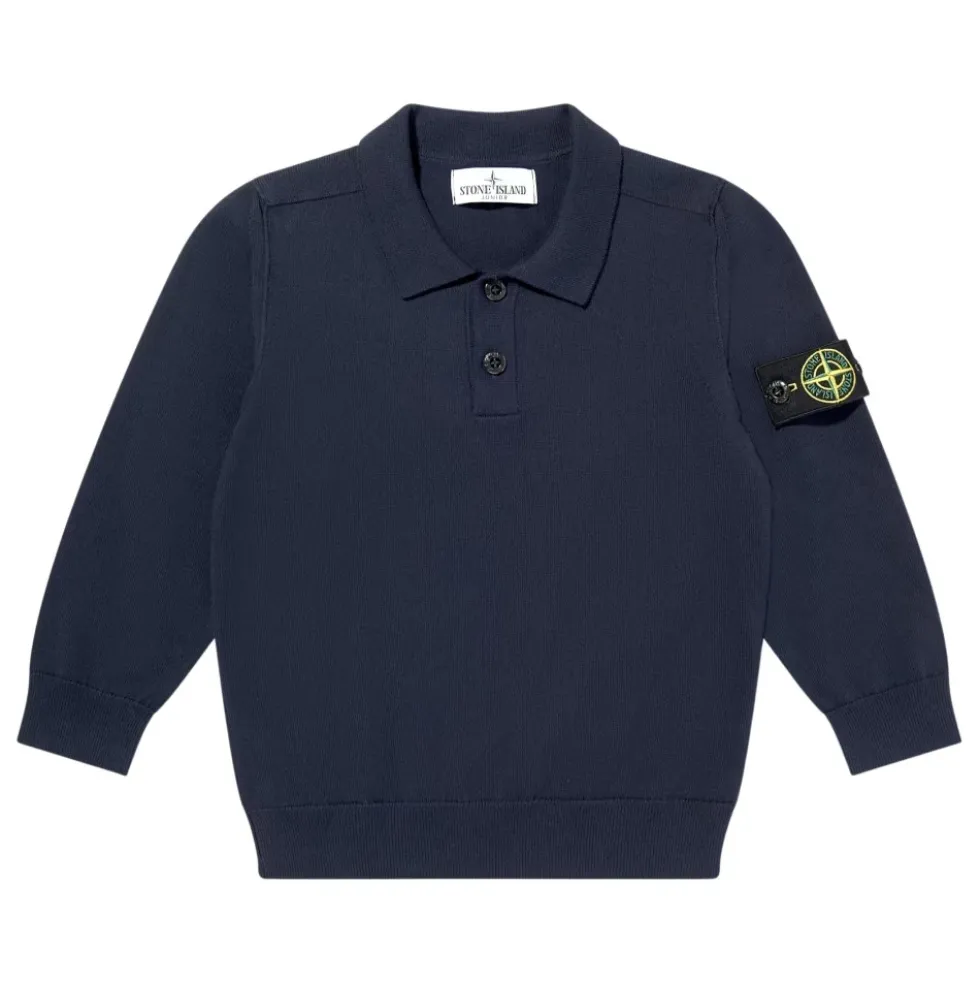 Langærmet strikket poloshirt