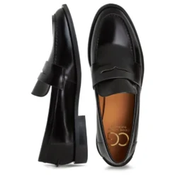 Læder Loafers med Blokhæl - Patent Sort