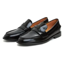 Læder Loafers med Blokhæl - Patent Sort