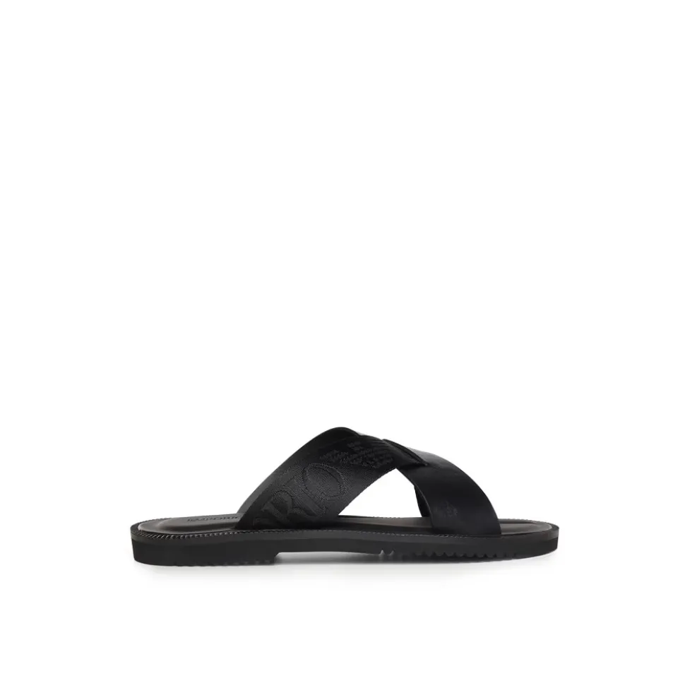 Læder Sandaler med Krydsrem og Logobånd