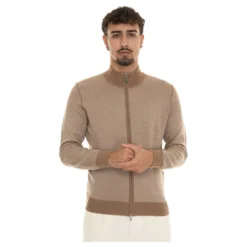 Merino Wool Zip Cardigan med Kontrastdetaljer