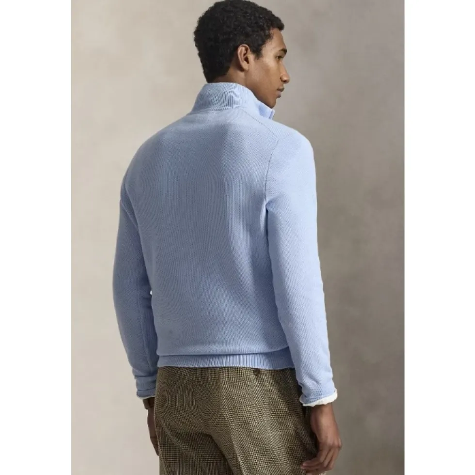 Mesh-Strikket Bomulds Quarter-Zip Jumper