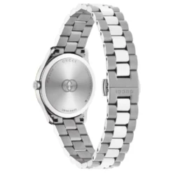 29 mm rustfrit stålkasse, lyserød guldbelagt bezel, sølvskive, rustfrit stålarmbånd, kvartsbevægelse