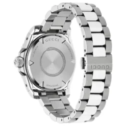 40 mm stålkasse, hvid urskive, grå bezel, stålarmbånd, skruekrone og kassebag