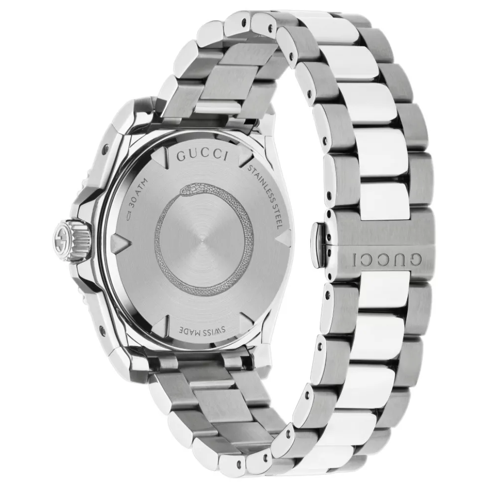 40 mm stålkasse, hvid urskive, grå bezel, stålarmbånd, skruekrone og kassebag