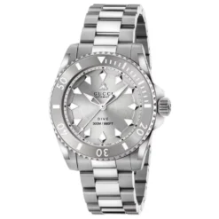 40 mm stålkasse, hvid urskive, grå bezel, stålarmbånd, skruekrone og kassebag