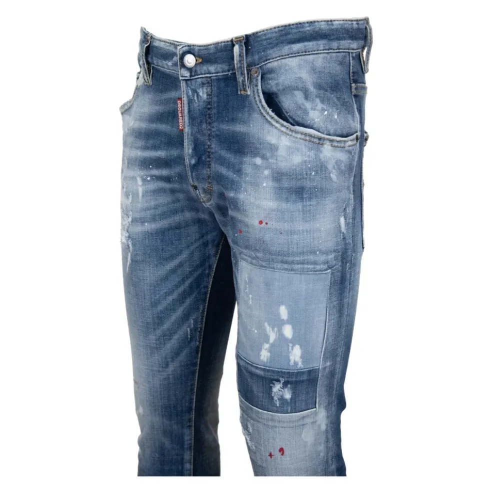 Mænds Knaphul Jeans med Læder Patch