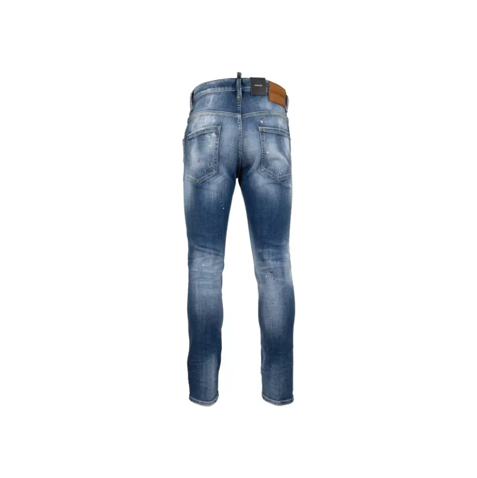 Mænds Knaphul Jeans med Læder Patch