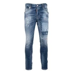 Mænds Knaphul Jeans med Læder Patch