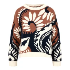 Mønstret bomulds sweater med rund hals