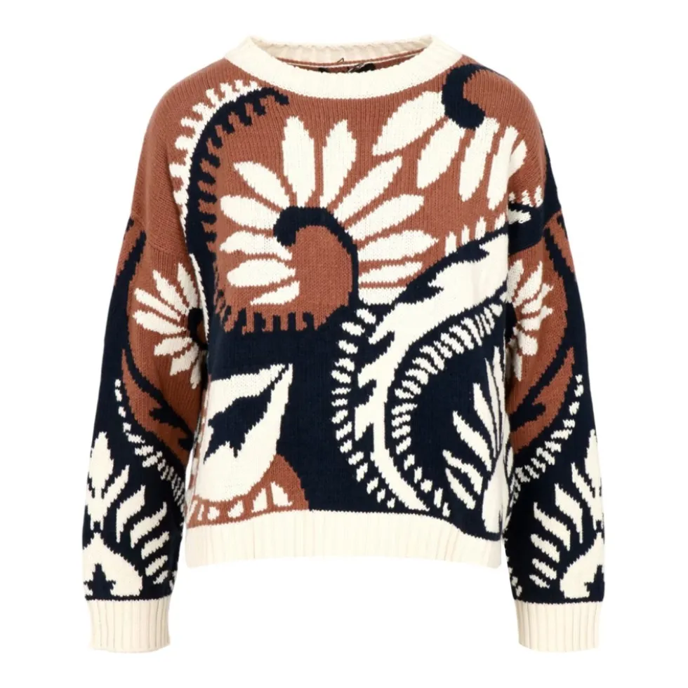 Mønstret bomulds sweater med rund hals