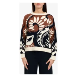 Mønstret bomulds sweater med rund hals