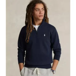 Navy blå sweatshirt med stående krave