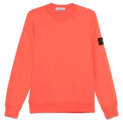 Orange Crew-neck Bomuld Fleece Sweatshirt