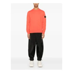 Orange Crew-neck Bomuld Fleece Sweatshirt