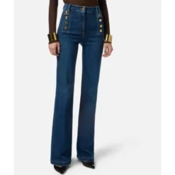 Palazzo Denim Bukser med Guld Knapper