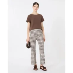 Pantalon i vævet bomuldsstretch med print