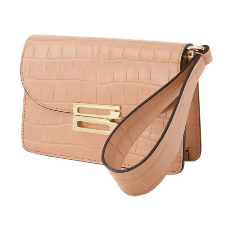 Pink Croc-Embossed Læder Håndtaske