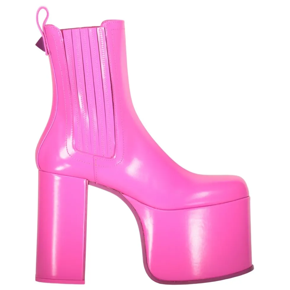 Pink glossy ankelstøvler med hæl