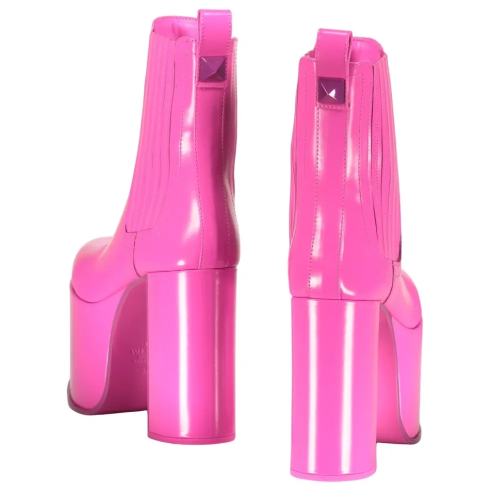 Pink glossy ankelstøvler med hæl