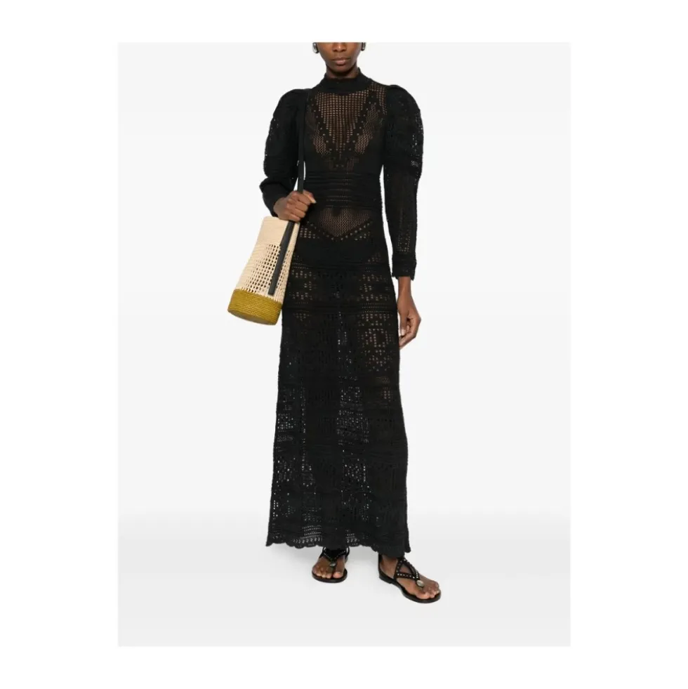 Puff-sleeve Crochet Dress