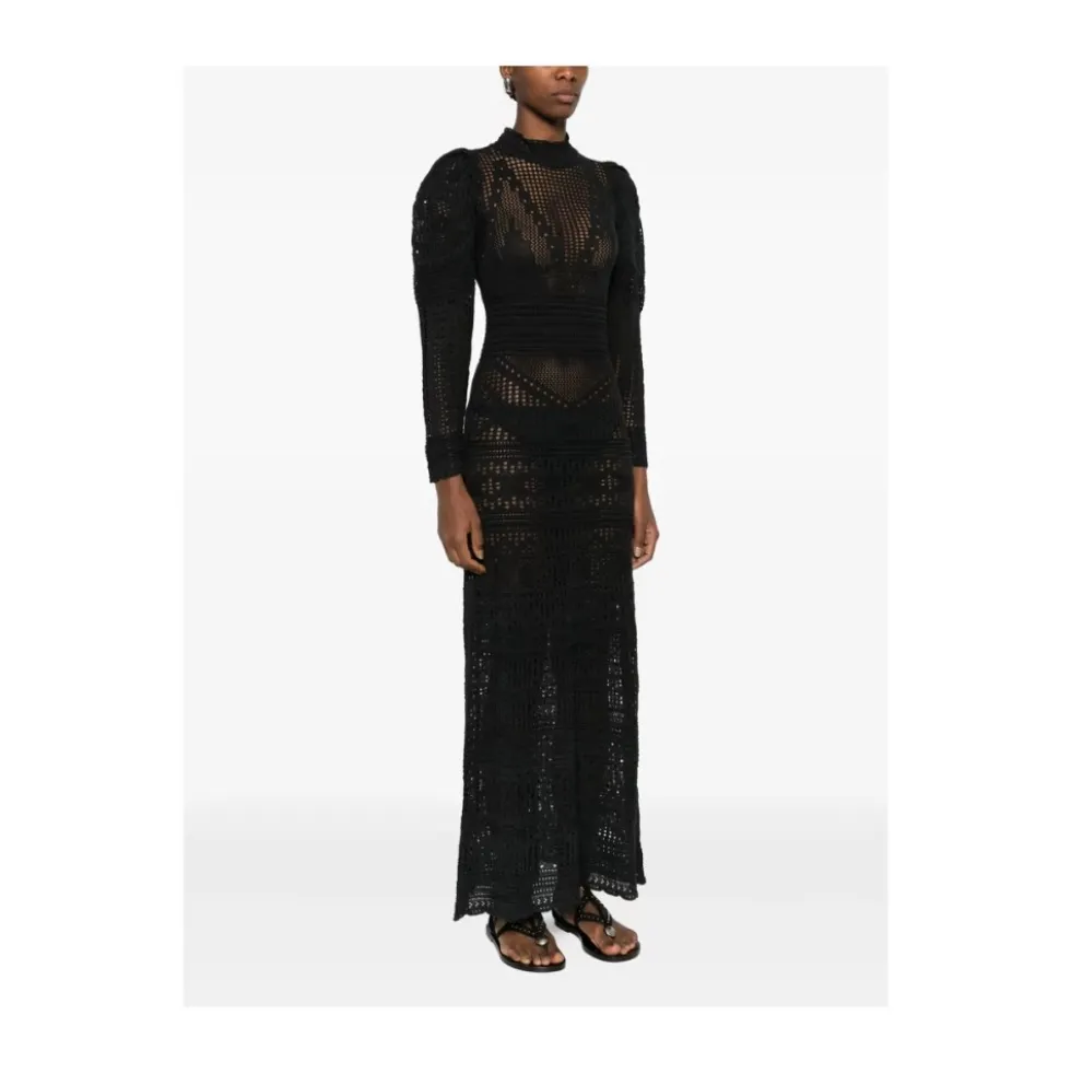 Puff-sleeve Crochet Dress