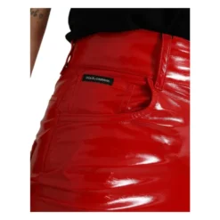 Rød HighWaist Skinny Patent Læderbukser