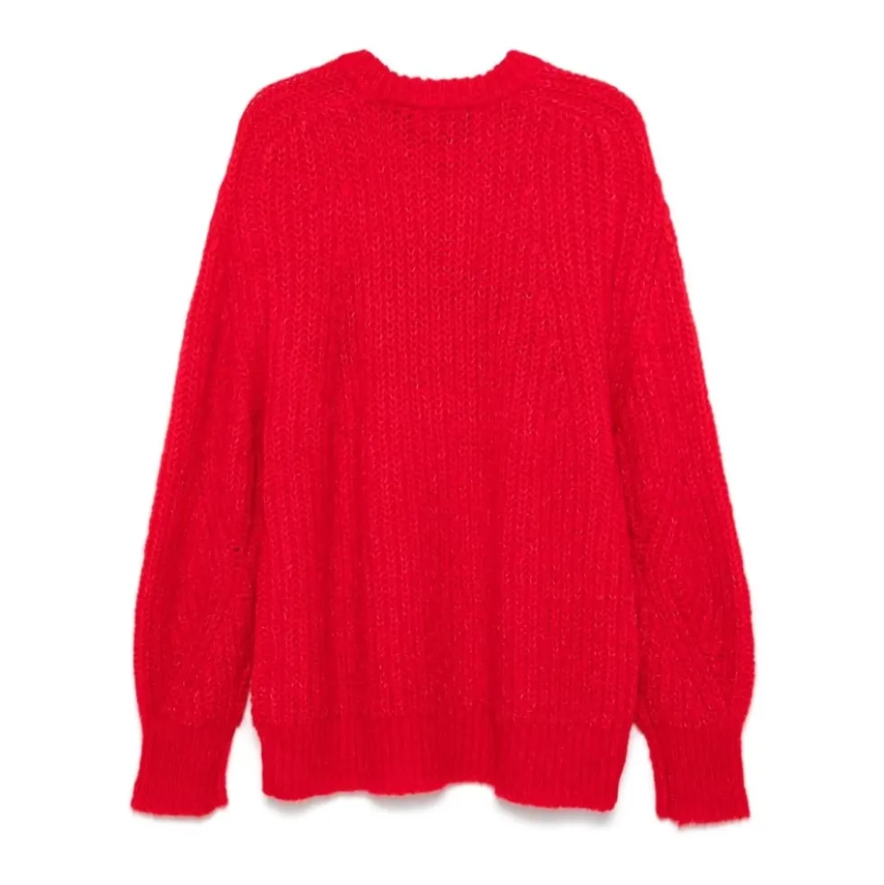 Rød Intarsia-Strik Trøje med Logo
