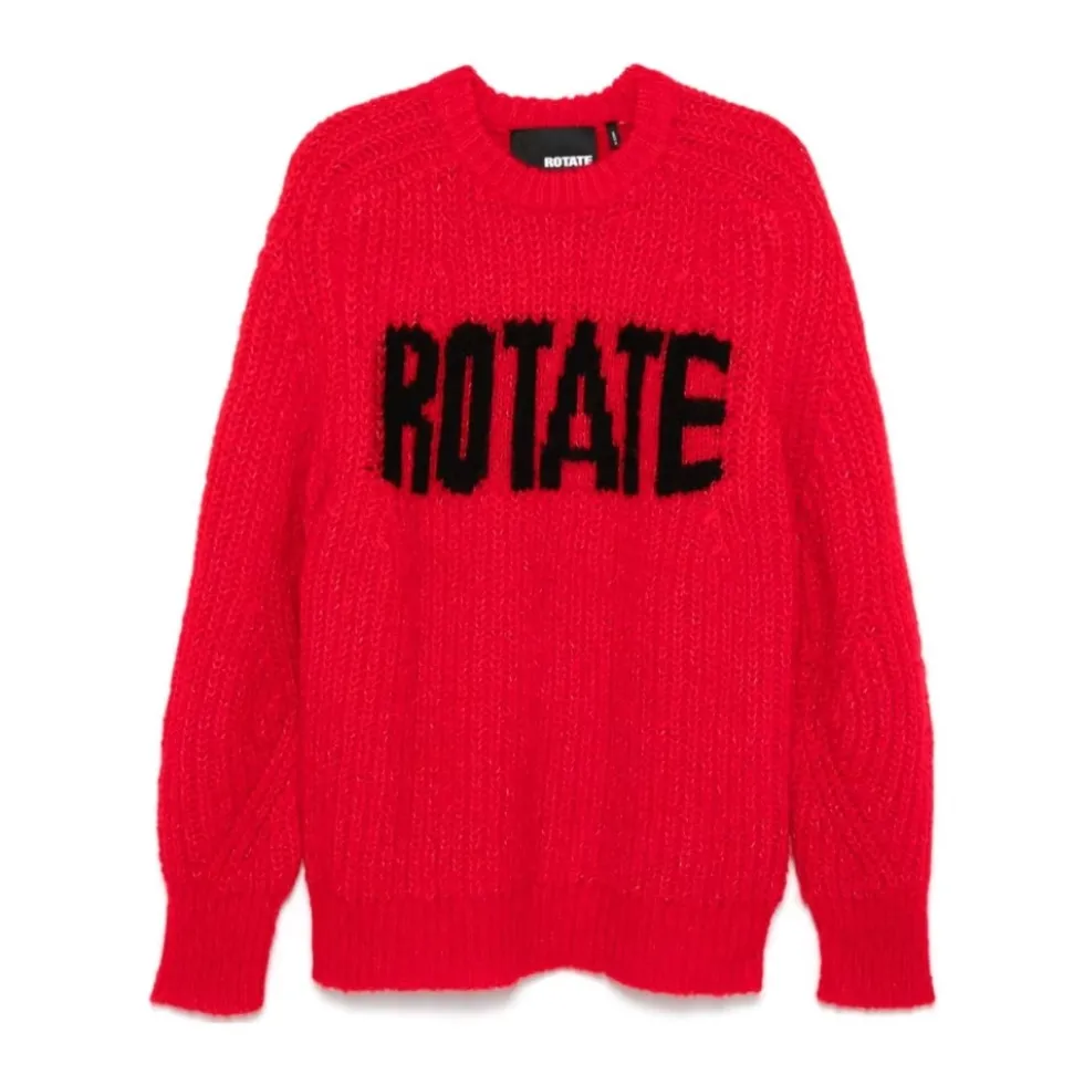 Rød Intarsia-Strik Trøje med Logo