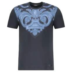 Ribbet bomulds T-shirt med frontprint