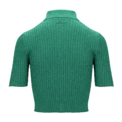 Rib Lamé Cropped Polo Shirt