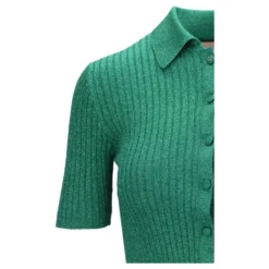 Rib Lamé Cropped Polo Shirt