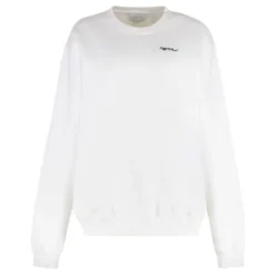 Ribstrikket bomulds sweatshirt med rund hals