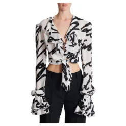 Ruffled love letter knotted crop shirt