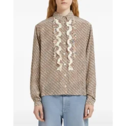 Ruffle Printet Skjorte